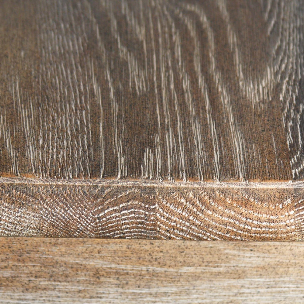 Sturdy and stylish Felicia Dining Table in oak with a limed grey finish.