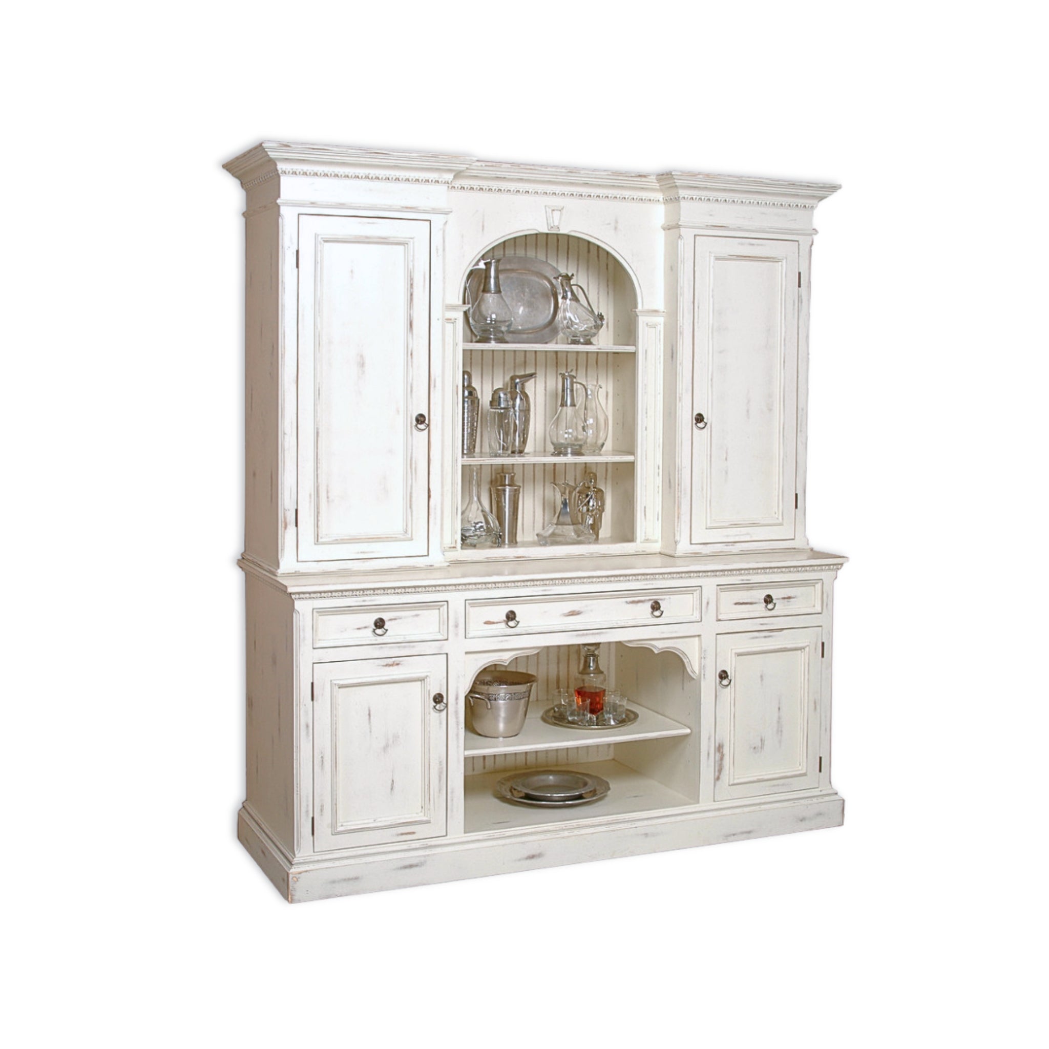 Regency Hutch: Distressed White Antique Charm