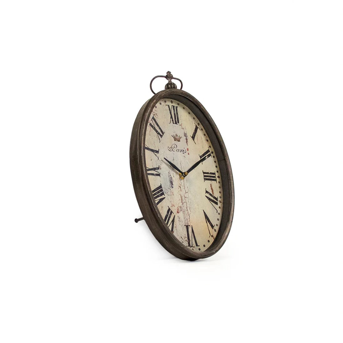 Elegant Paris Oval Wall Clock with Antique Brown Finish