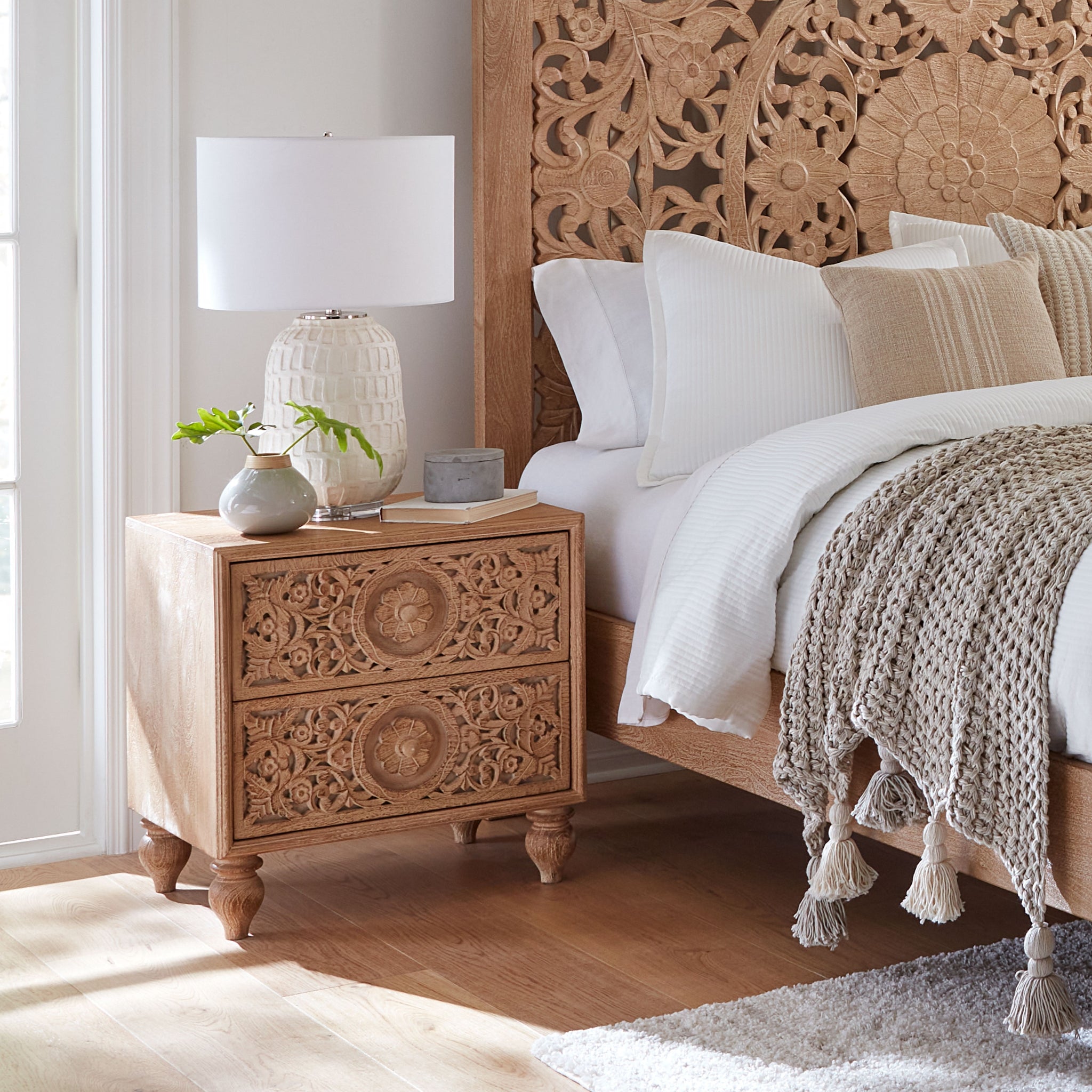 Night chest with natural whitewash finish