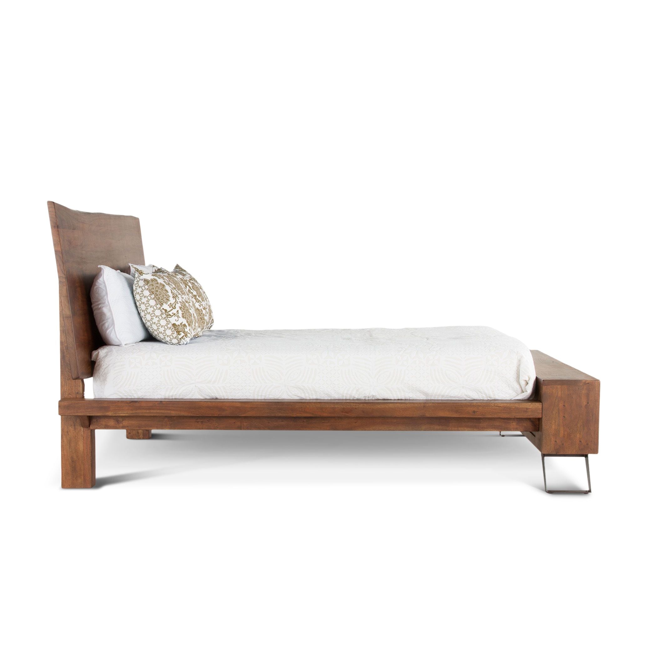 Bed with handcrafted live edge headboard