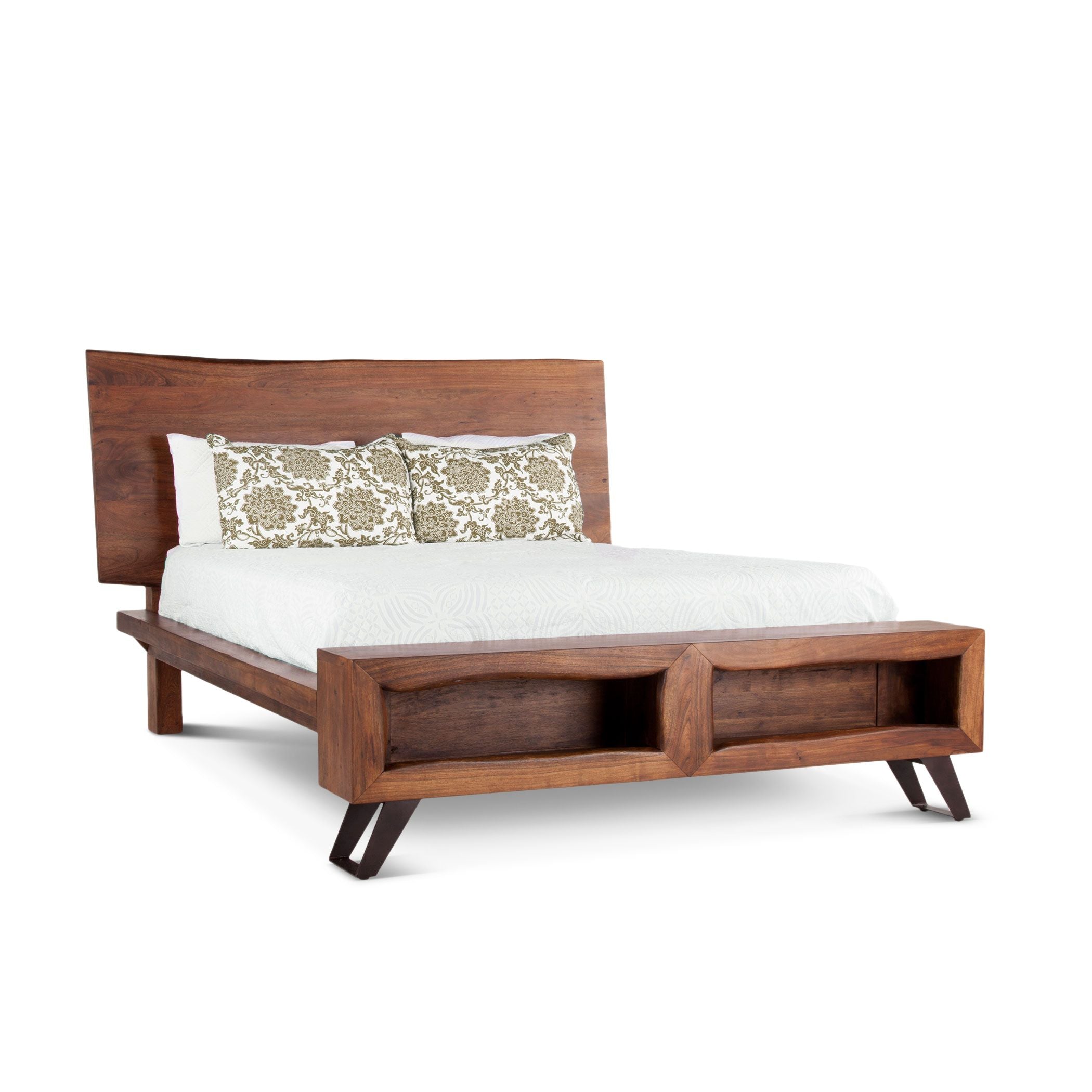 Bed with water-based catalyzed walnut finish