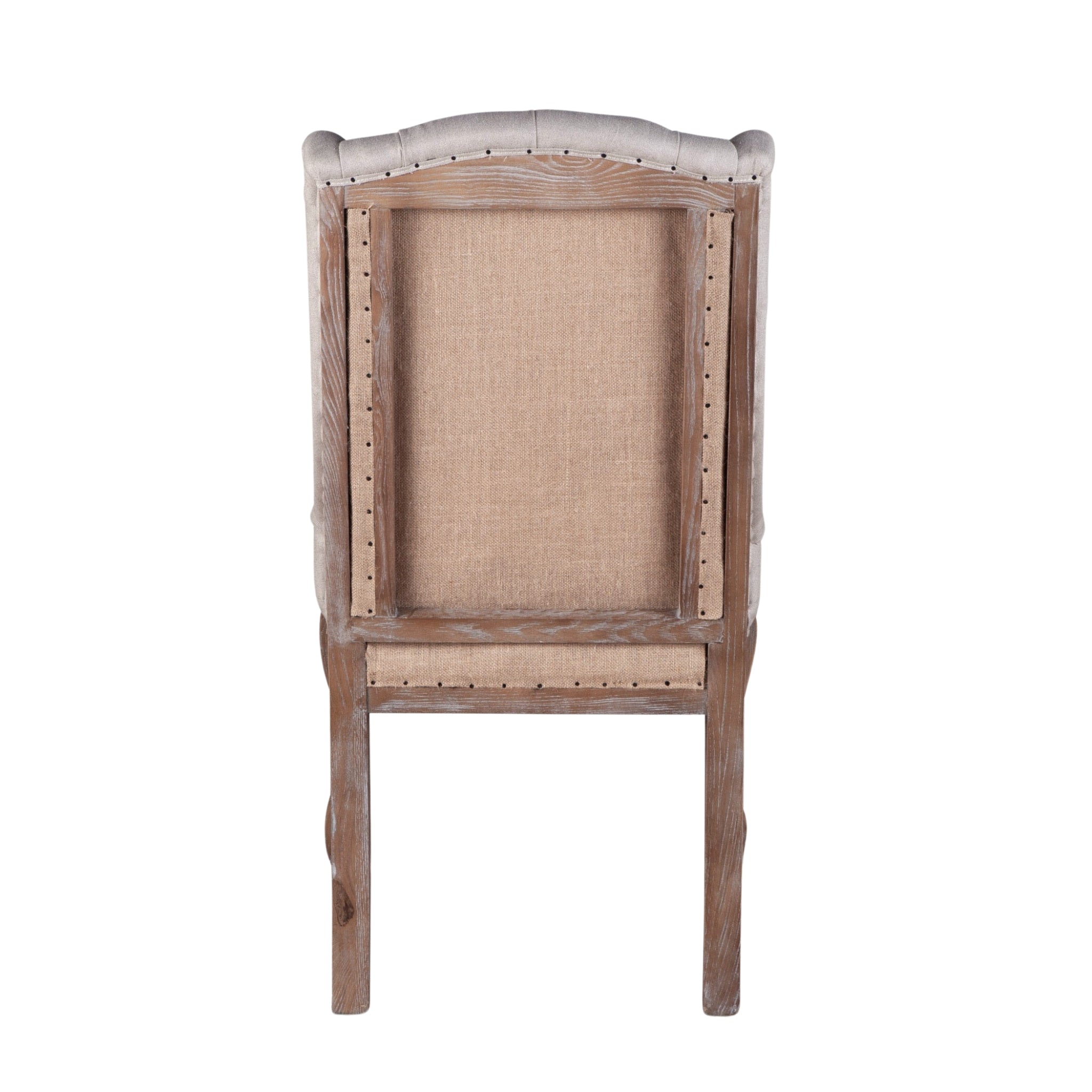 Vintage dining chair with high back, tufted linen-blend fabric, and oak wood construction