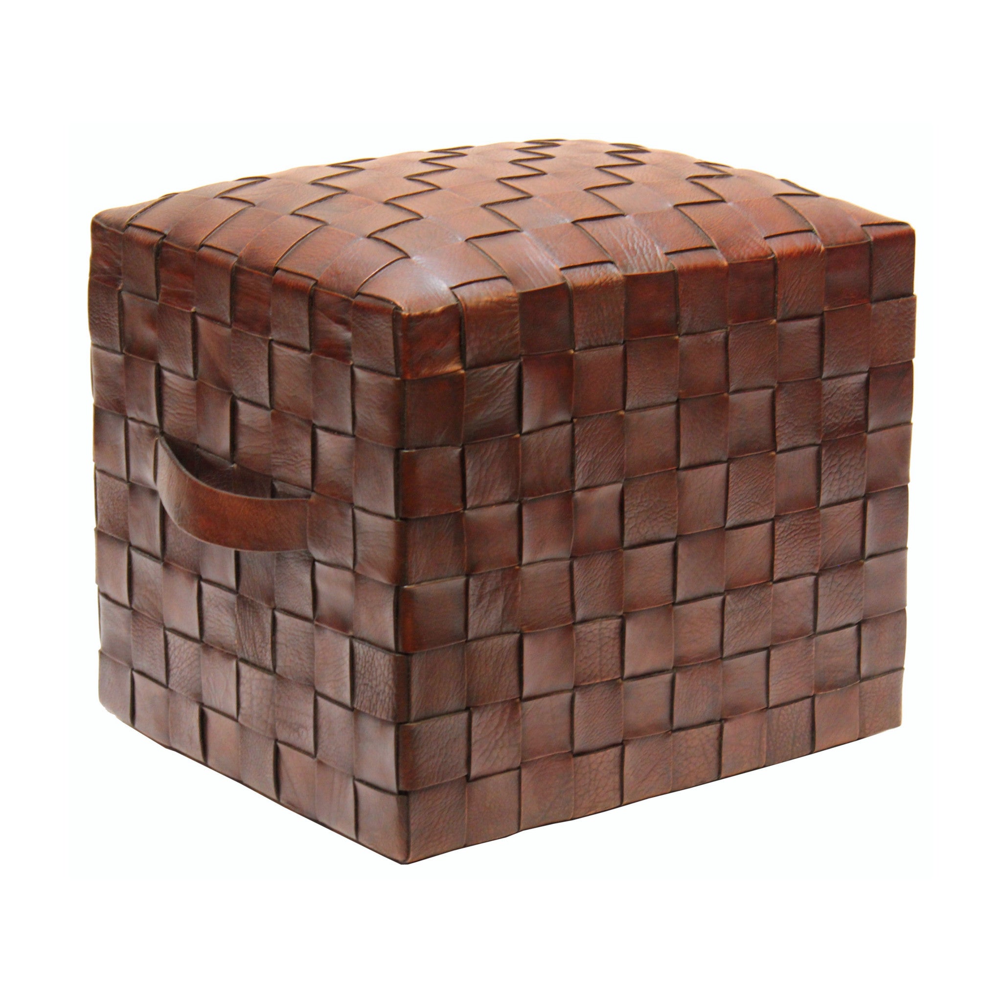 Brooklin Woven Leather Pouf, Brown