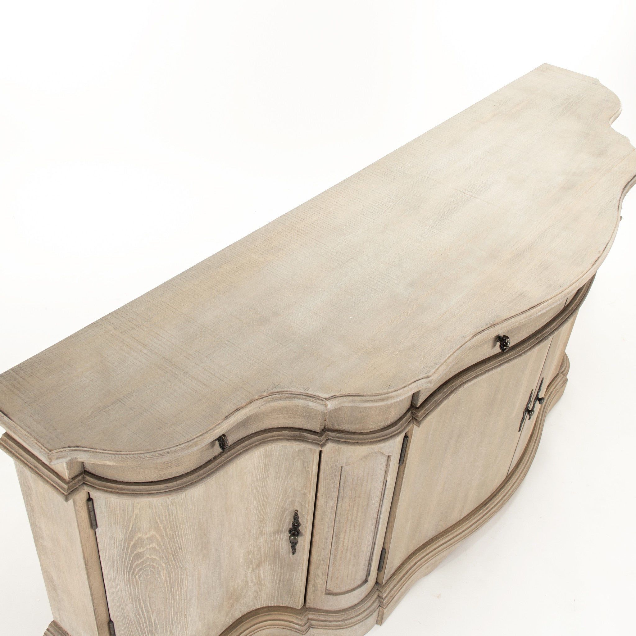 Classic oak and pine Courbet Buffet with dark bronze knobs for a timeless touch.