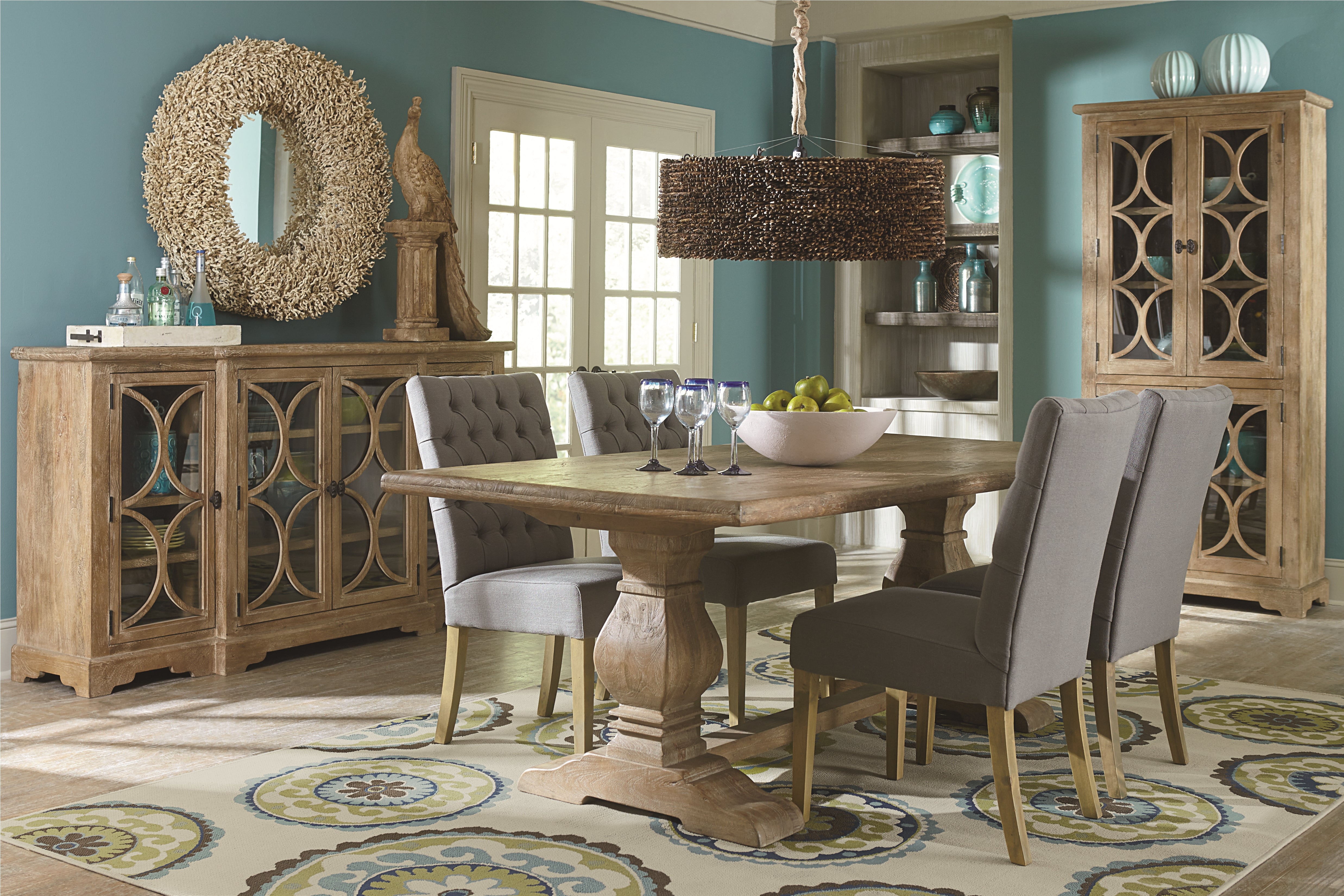 Pengrove 84" heirloom-quality cabinet in antique oak with five interior shelves and decorative carved glass doors