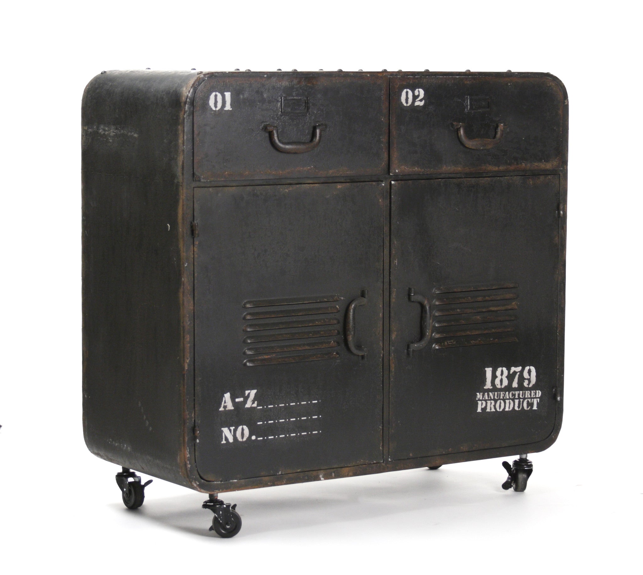 Anton industrial iron cabinet with drawers and wheels