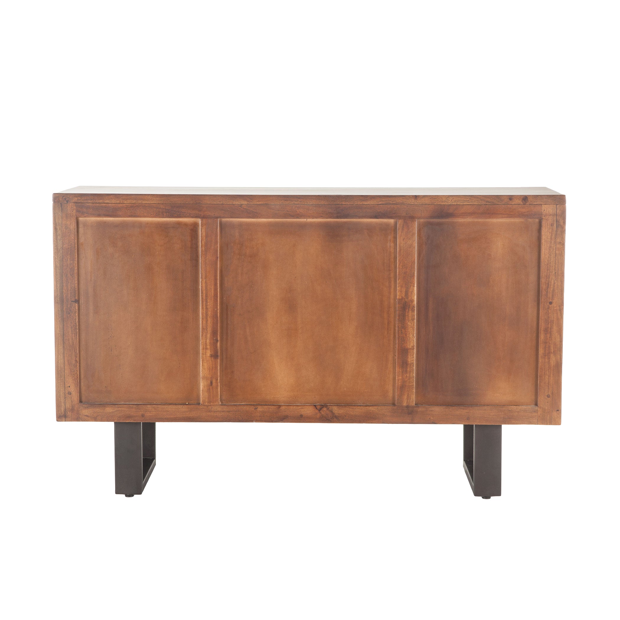 Contemporary sideboard with faux live-edge top, moisture-resistant finish, and solid acacia construction