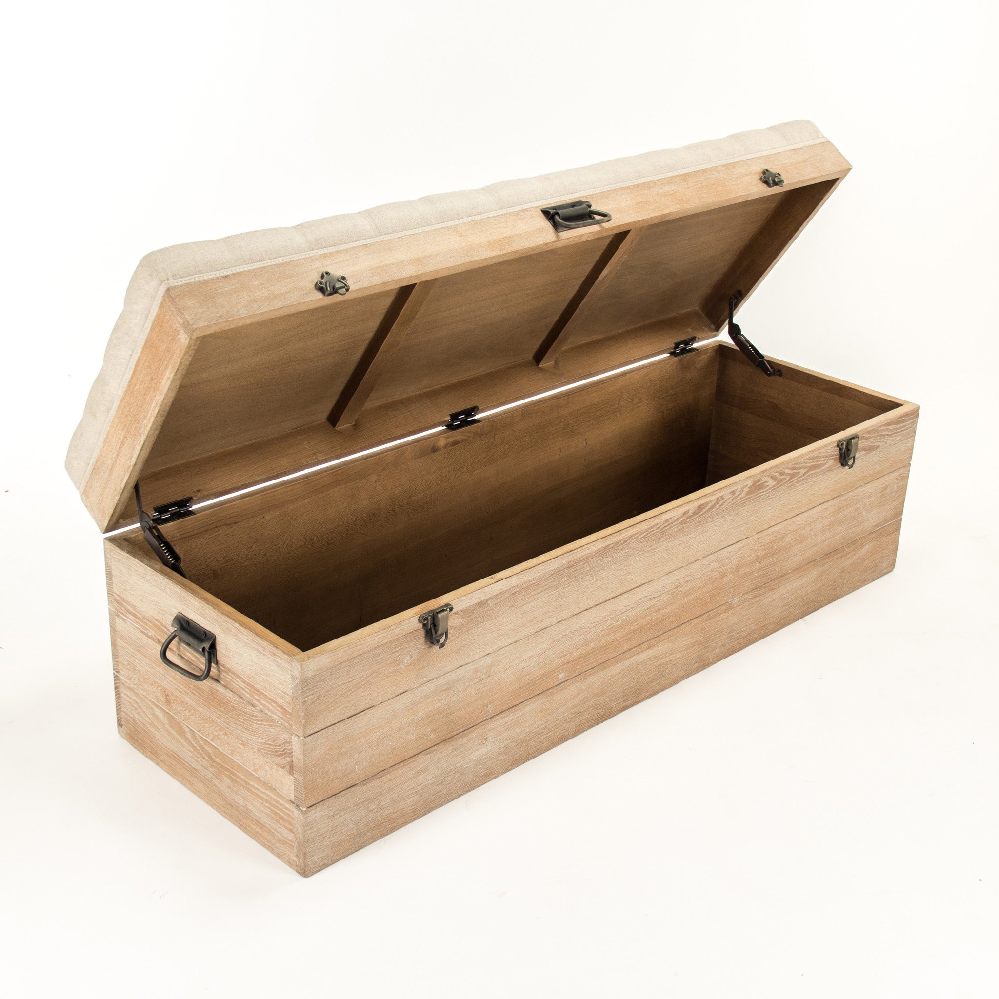 Upholstered Bench with Storage - Open / Inside View | Zentique Stockage Bench