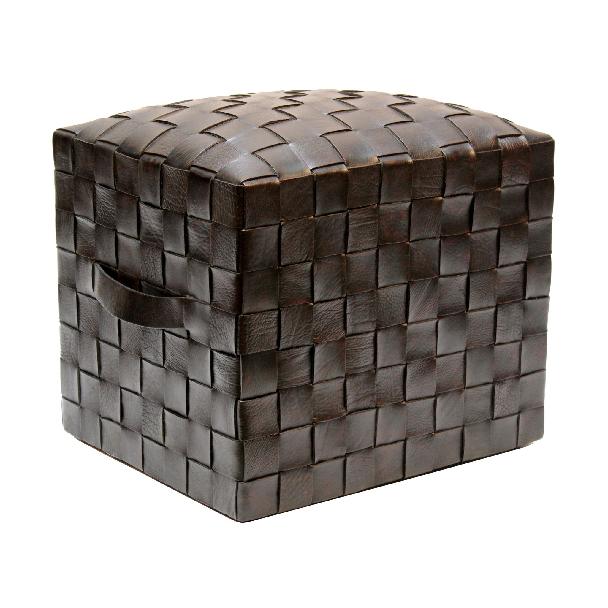 Leather pouf ottoman that doubles as a stylish and practical extra seat.
