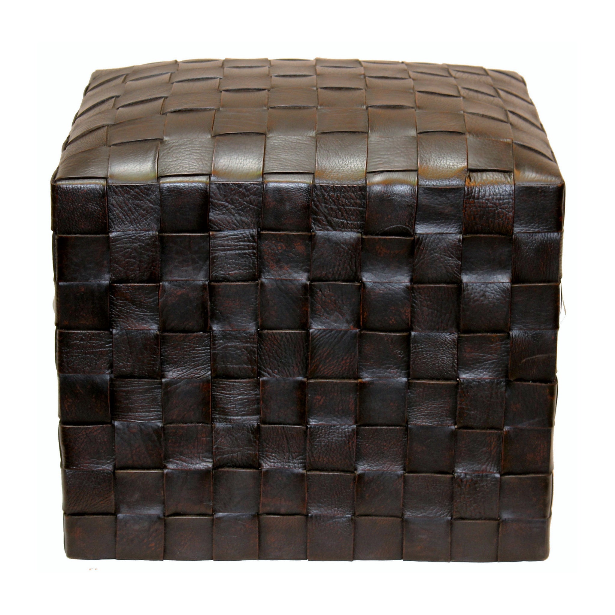 Woven leather pouf with a perfect mix of farmhouse charm and modern design