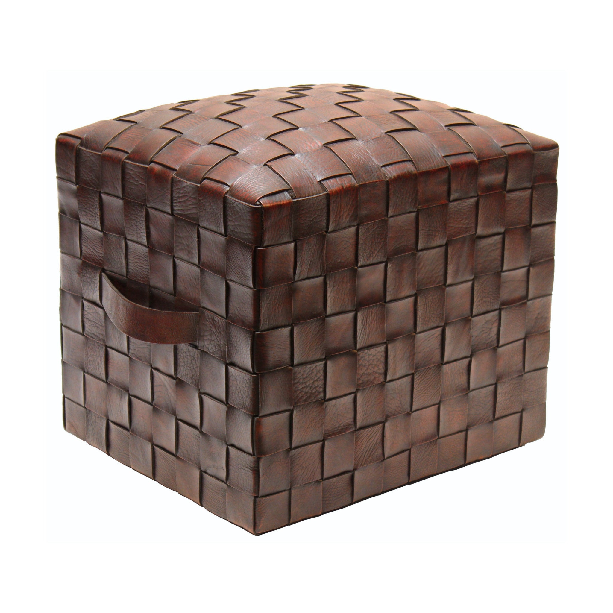 Compact leather ottoman ideal for small spaces and flexible living areas.