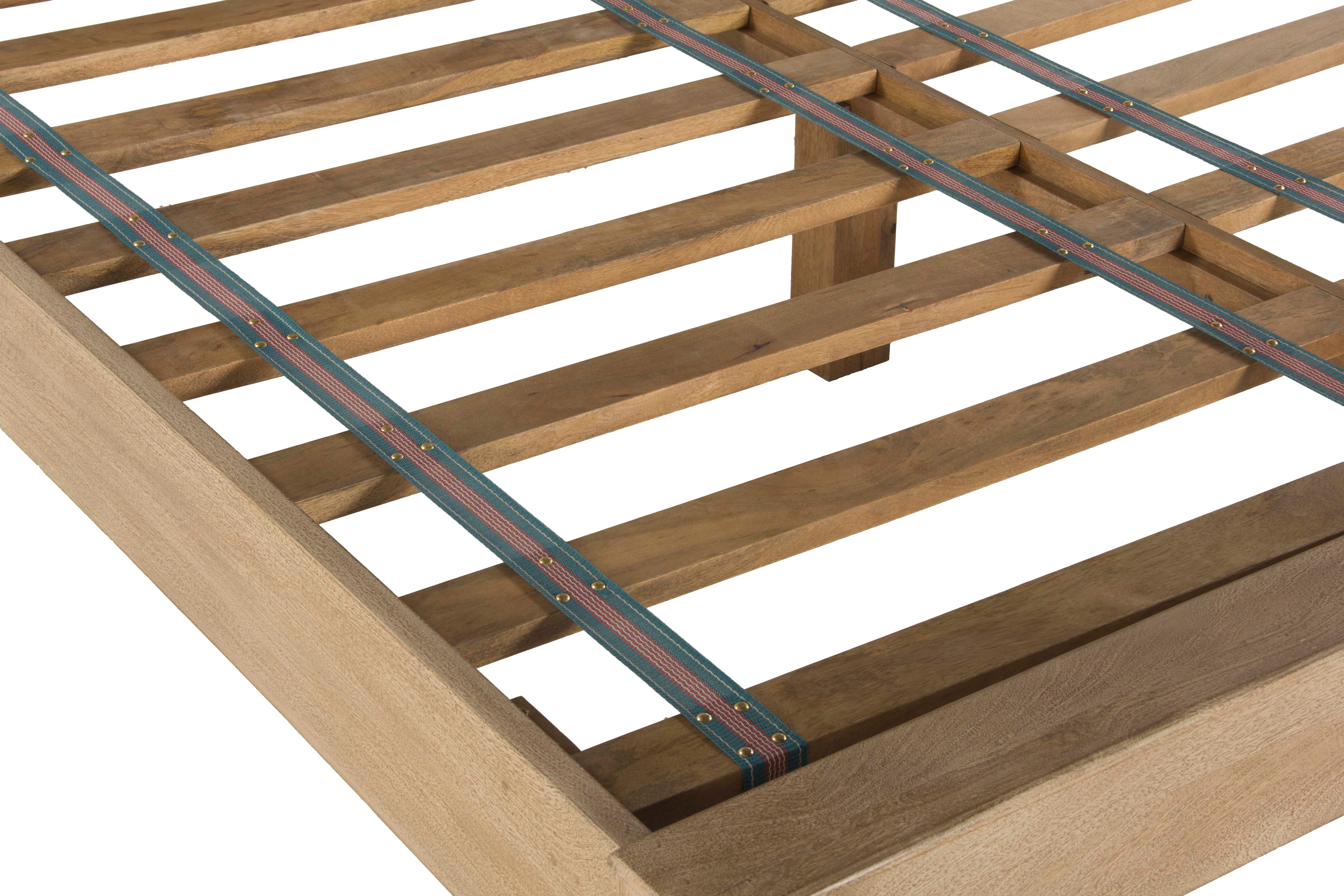 Queen or king carved mango wood bed frame with natural whitewashed finish