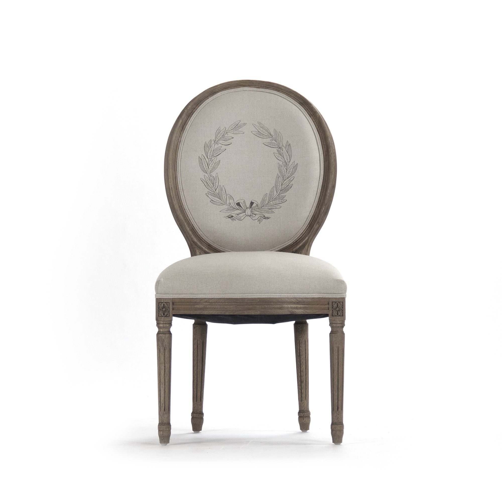 Elegant dining side chair with recycled oak frame and soft cream linen upholstery
