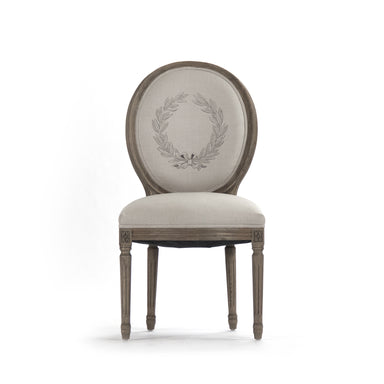 Elegant dining side chair with recycled oak frame and soft cream linen upholstery