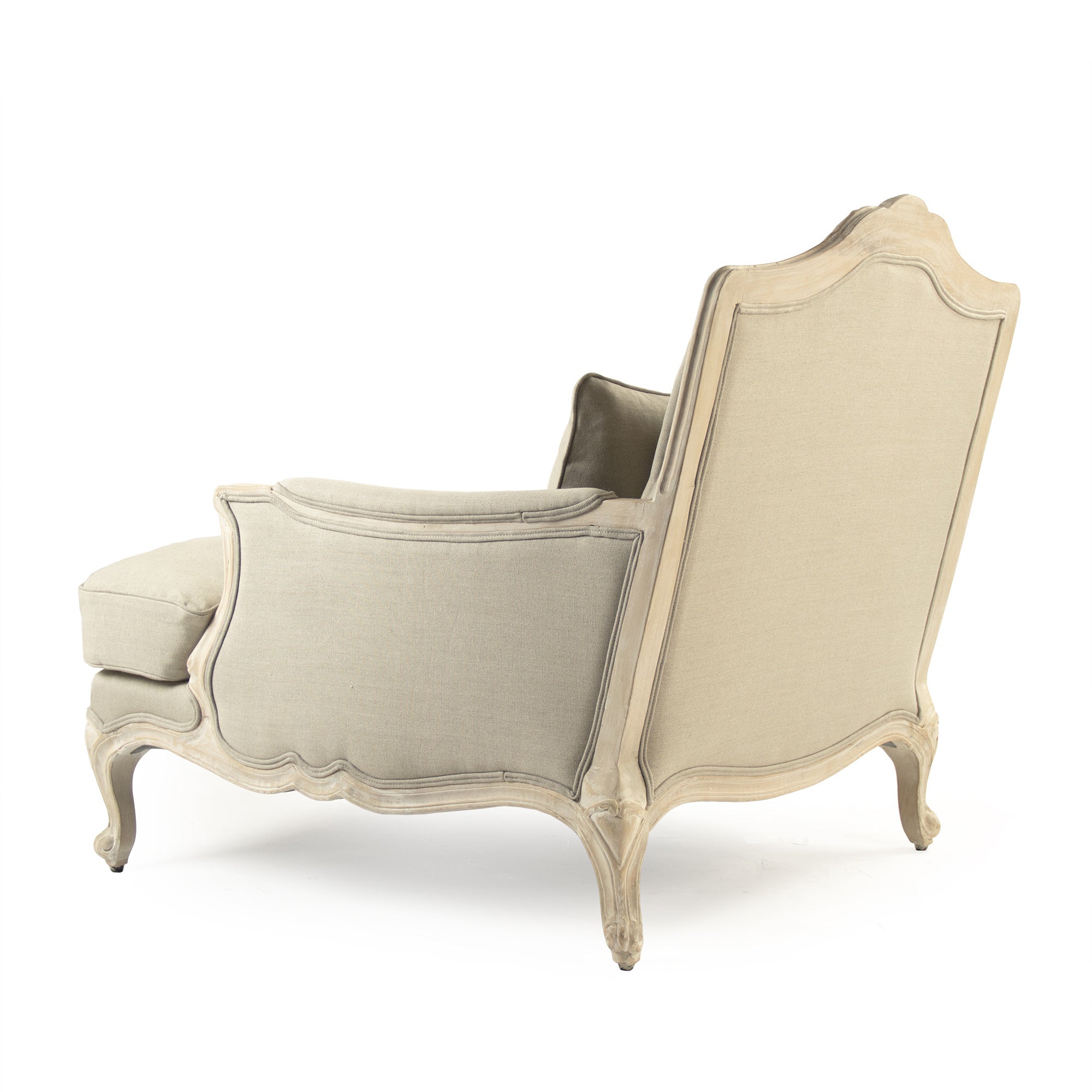 Side profile of the Colbey Chair highlighting elegant curves and pillow dimensions 24 x 10