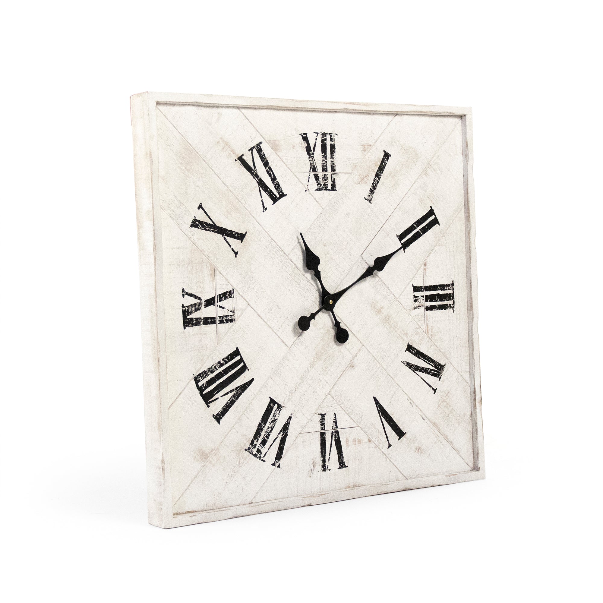 Corbett wall clock – rustic square clock with black Roman numerals, 24-inch size