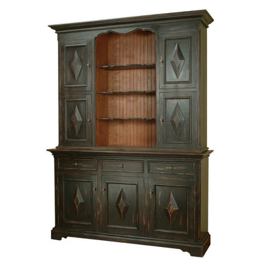 Distressed Black Fairfield Hutch with raised diamond panel and adjustable shelves