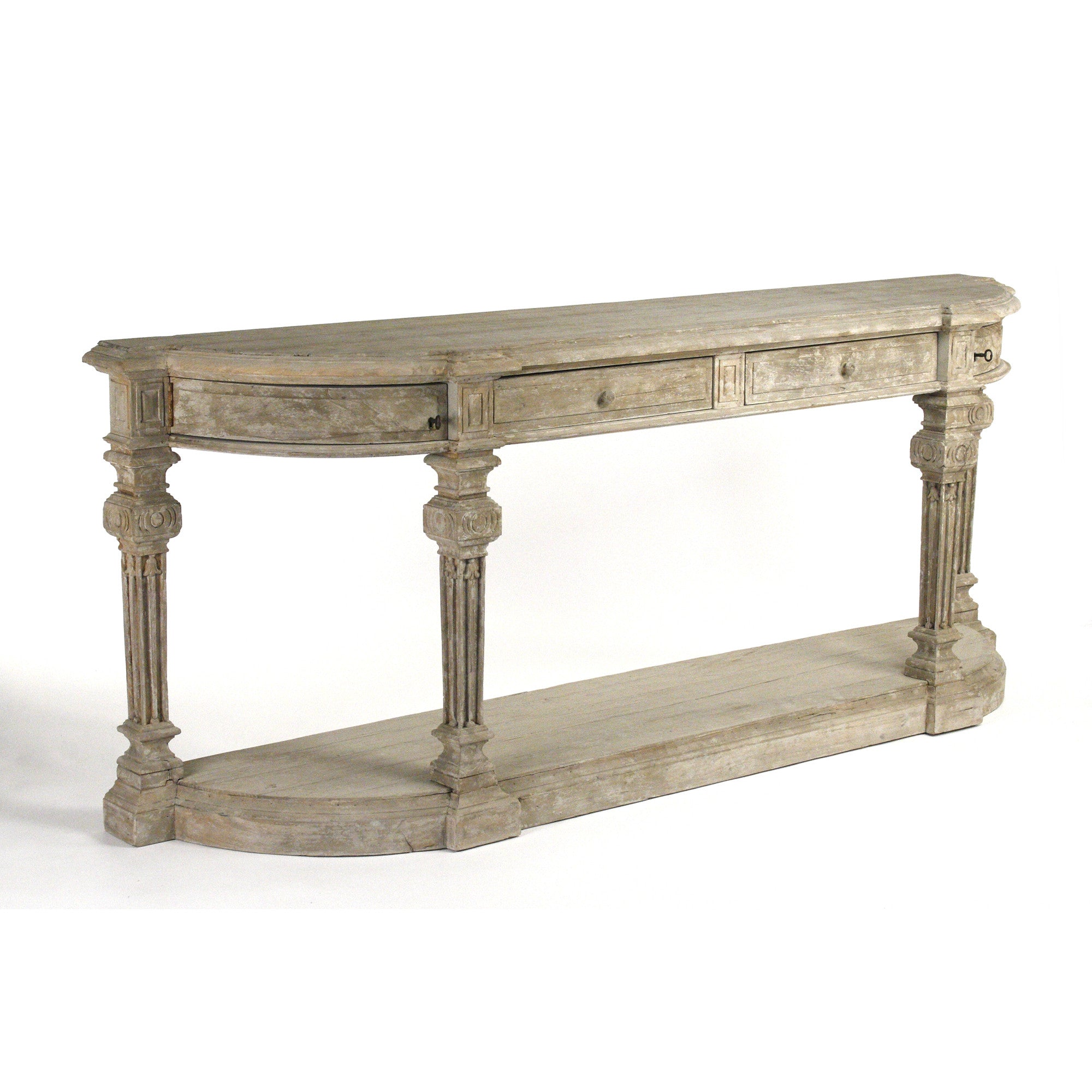 Distressed Elm Rockford Console Table with Iron Hardware