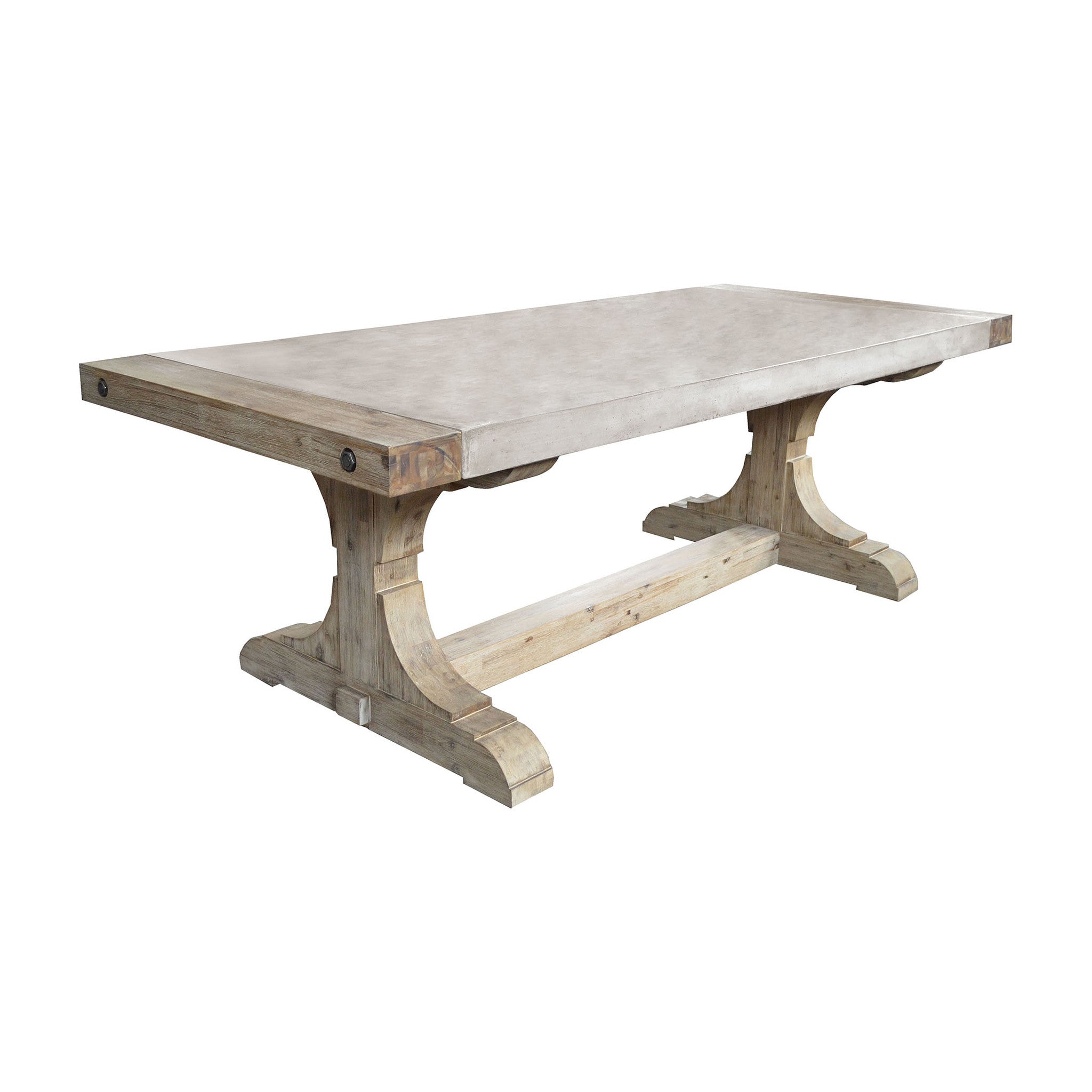 Hylan Dining Table with Waxed Concrete and Wooden Trestle Base