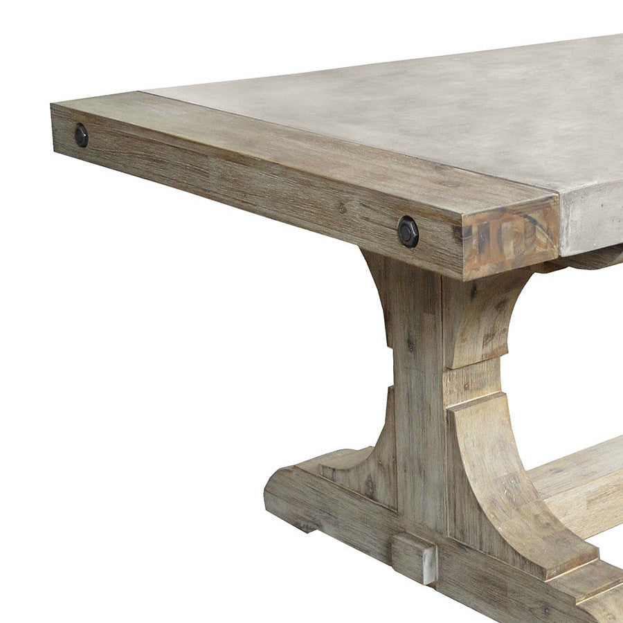 Modern Industrial Dining Table with Exposed Bolts and Concrete Top