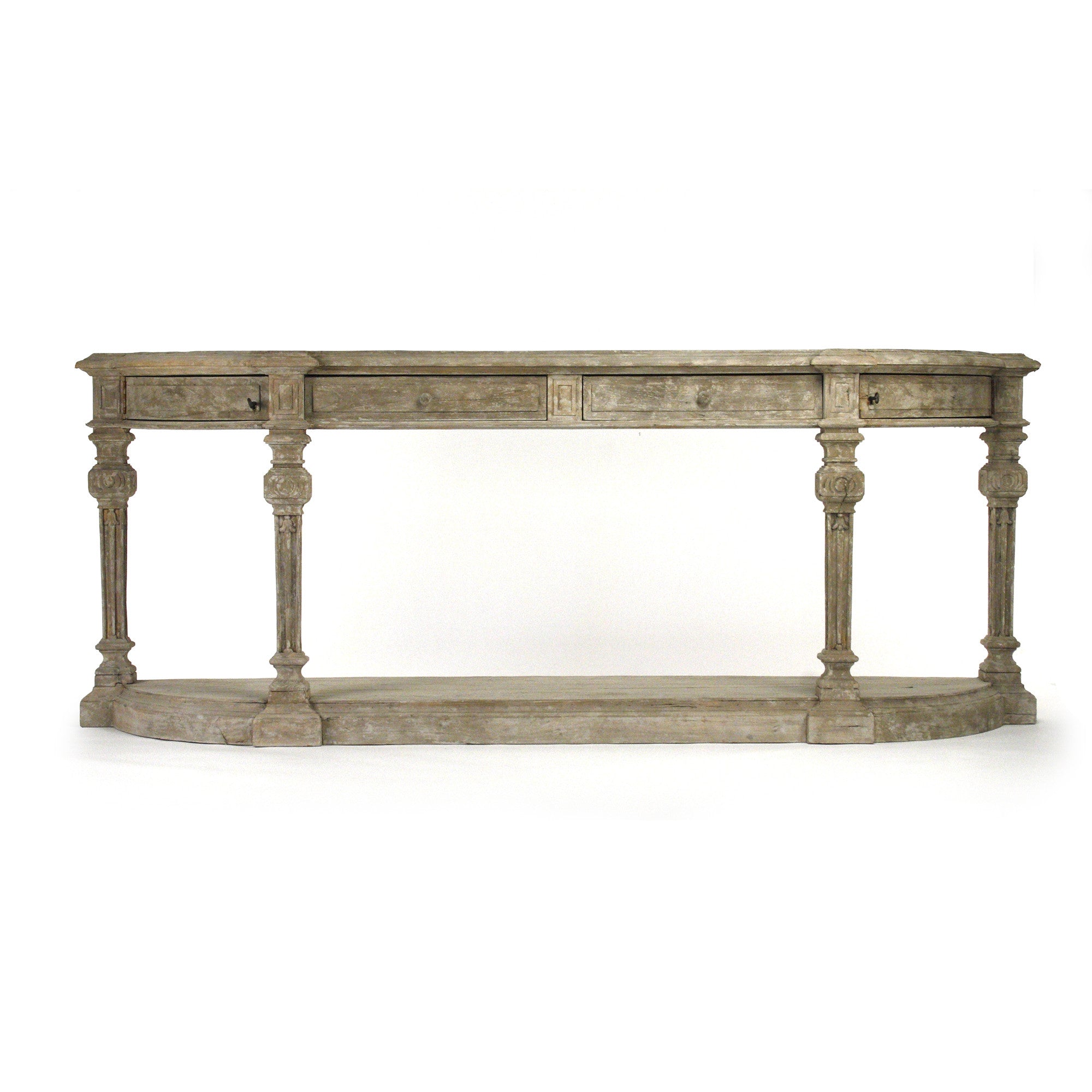Rockford Console Table with Antique Carvings and Taupe Finish