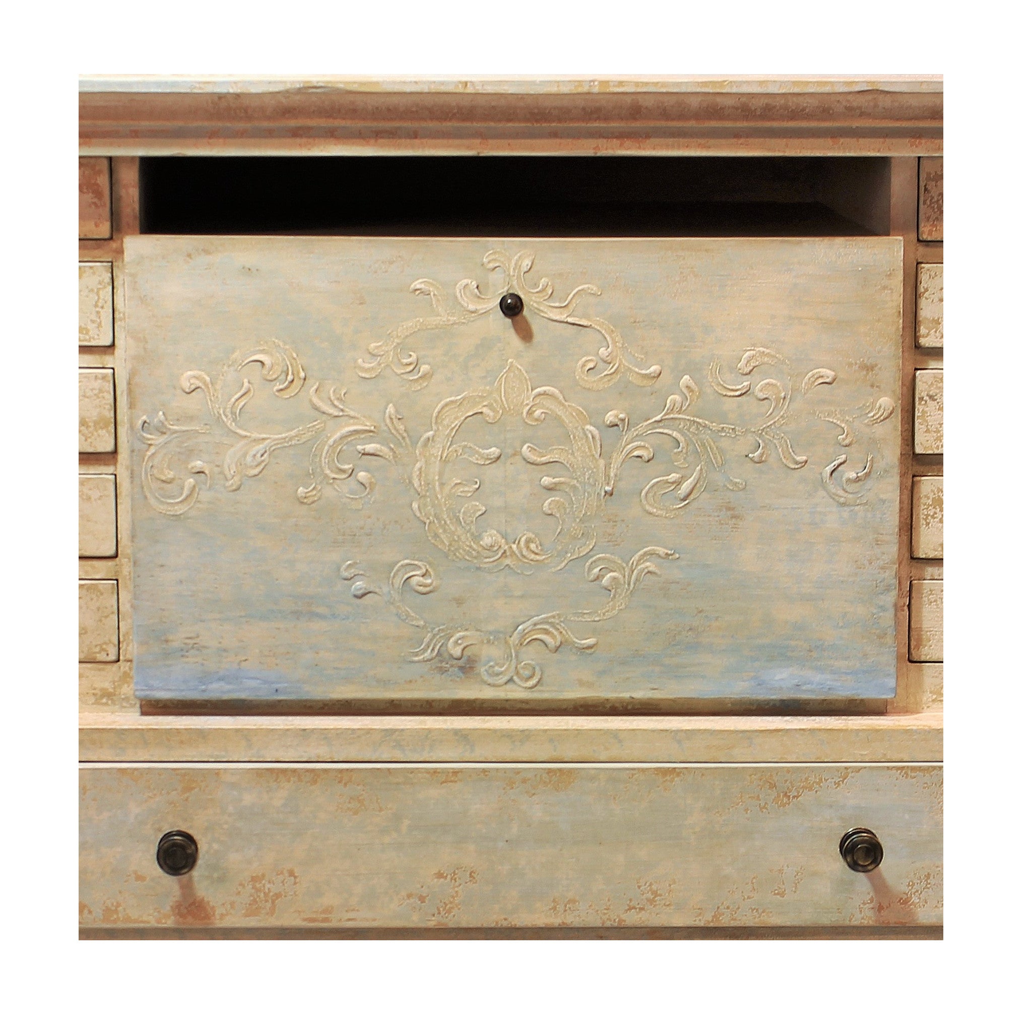Pastel finish with Robins Egg Blue undertones on the secretary desk