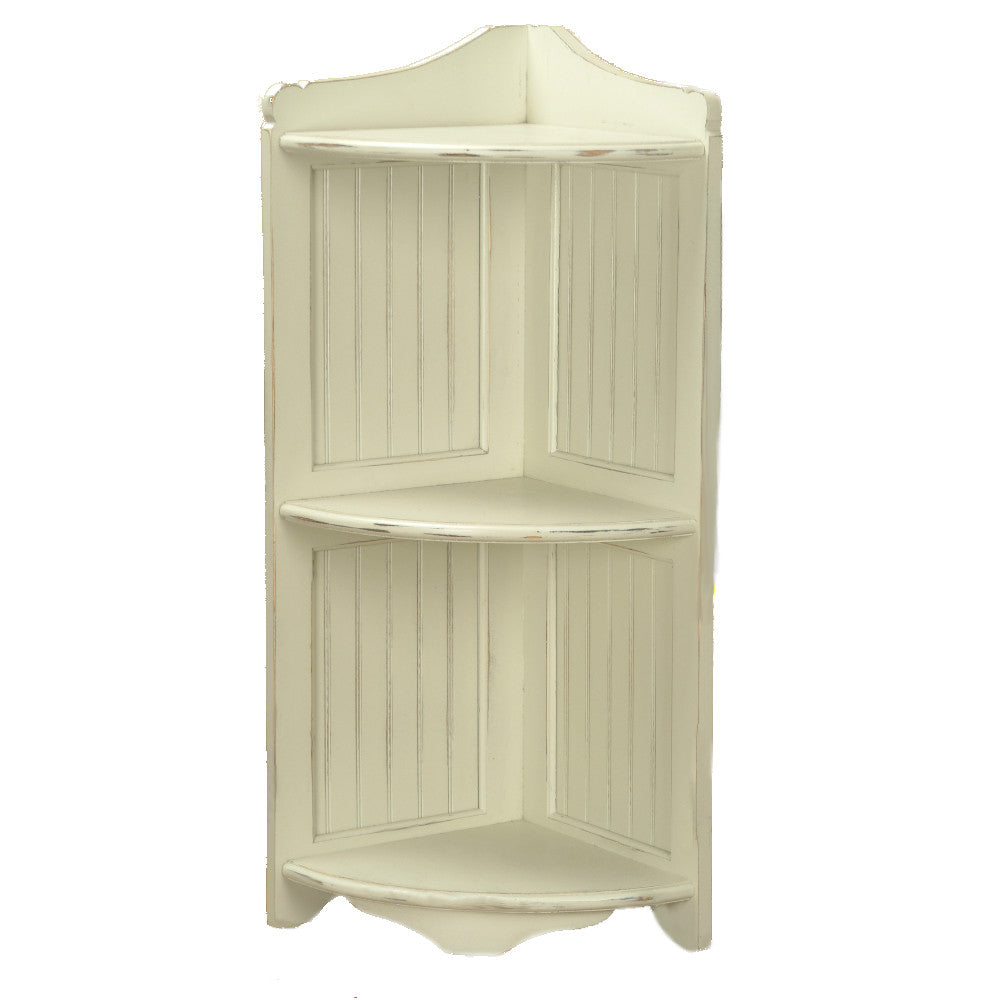 Heritage Corner Floor Shelf - Antique White Finish