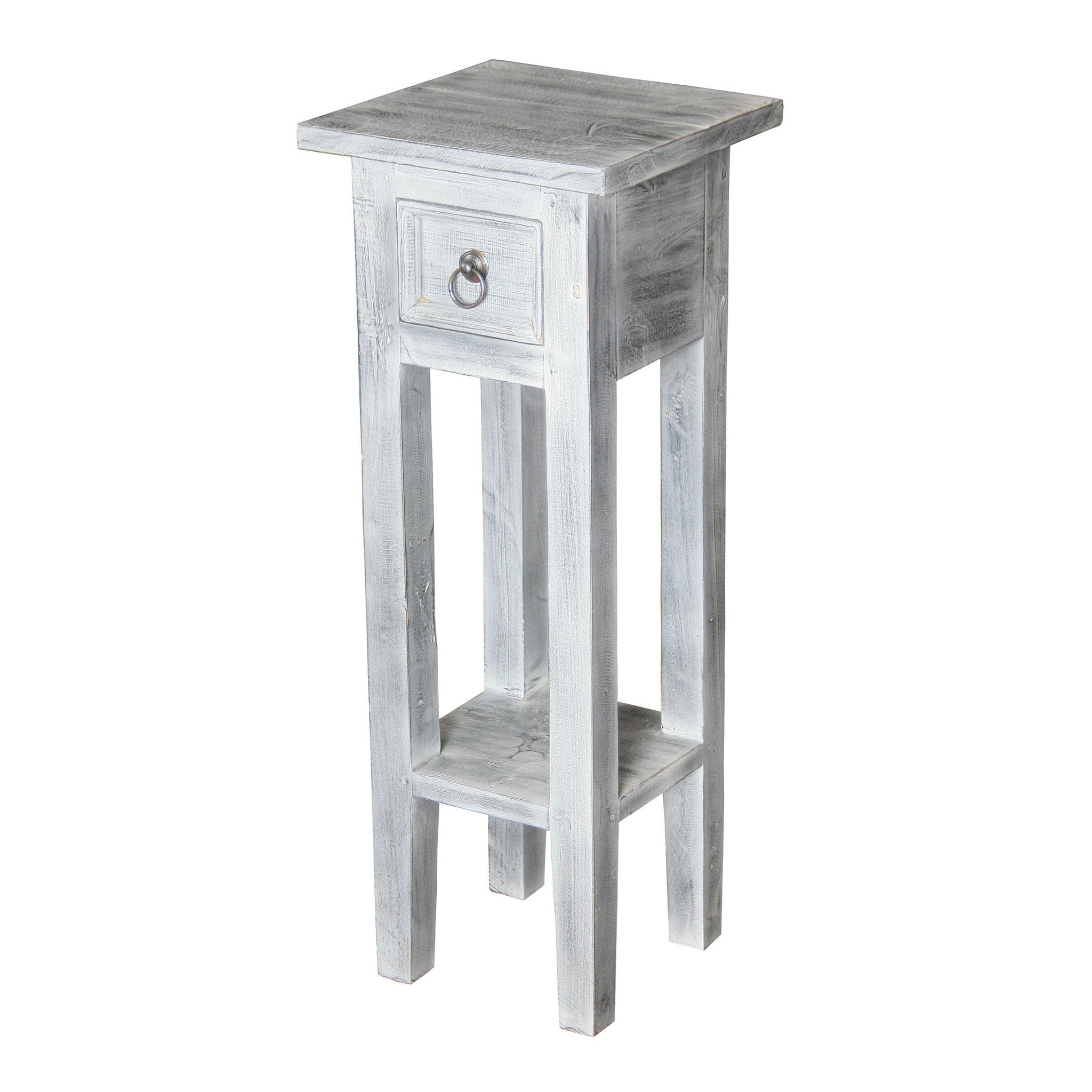 Shutter End Table with rustic white wash finish adds farmhouse charm.