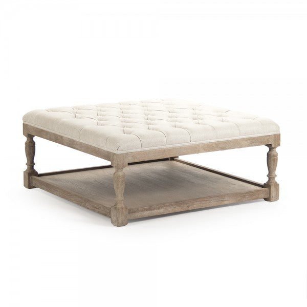 Elegant square ottoman framed in solid oak with vintage-inspired design