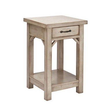 White Cottage End Table finished in distressed Dover Gray with antique charm