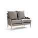 Gray sofa with wooden frame on a white background