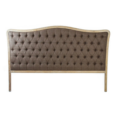 A tufted upholstered headboard with a fabric panel and a light natural wood frame, shown against a plain white background.