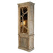 Corinne Cabinet with clear glass door and geometric wooden panel in limed grey finish