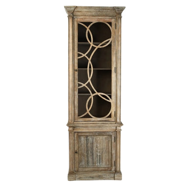 Corinne Cabinet with geometric wooden panel and mirrored glass door in limed grey finish