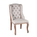 Elegant high-back dining chair with button tufting, solid oak frame, and off-white linen-blend upholstery
