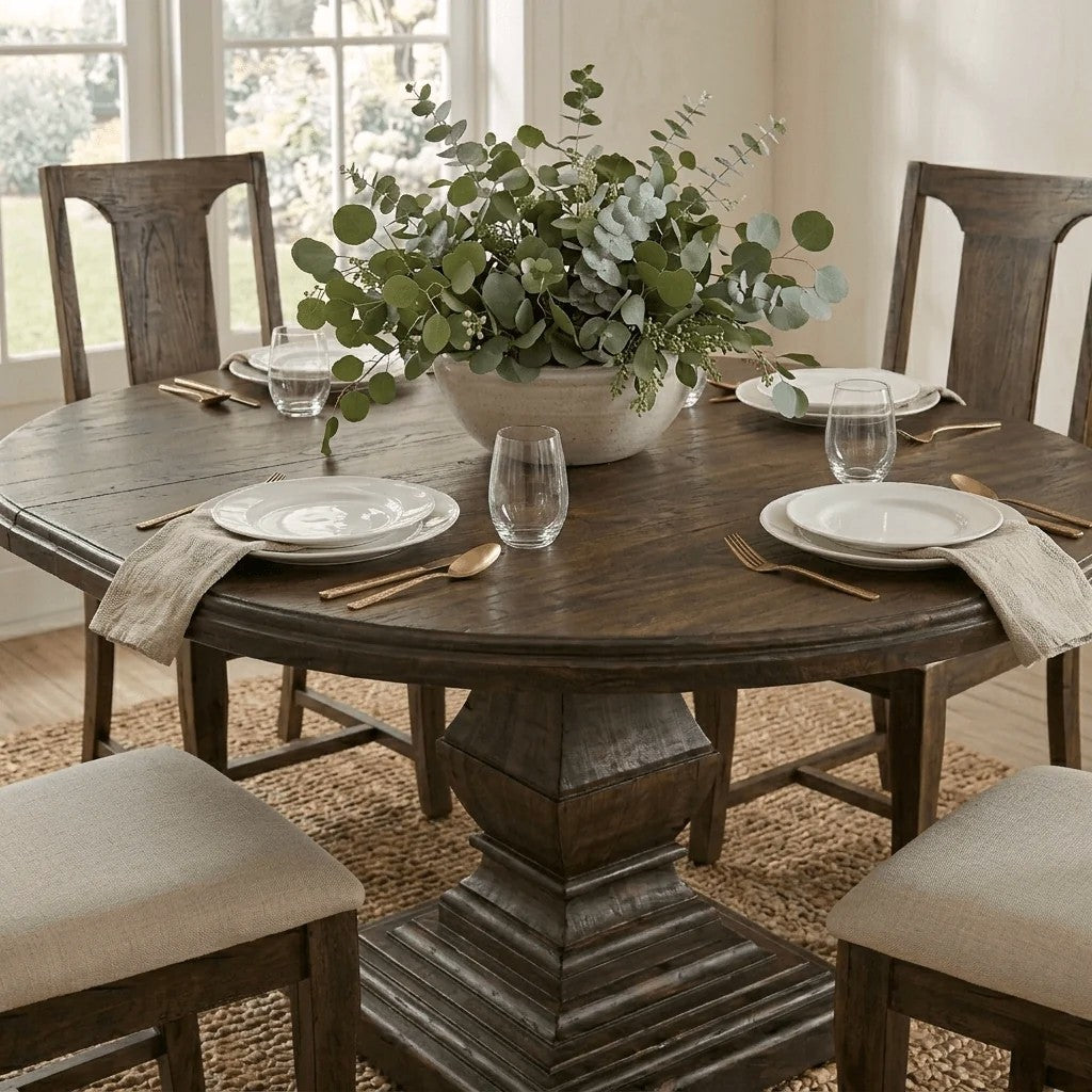 Toulon Round Dining Table, Weathered Mango