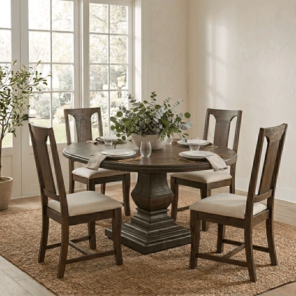 Toulon Round Dining Table, Weathered Mango