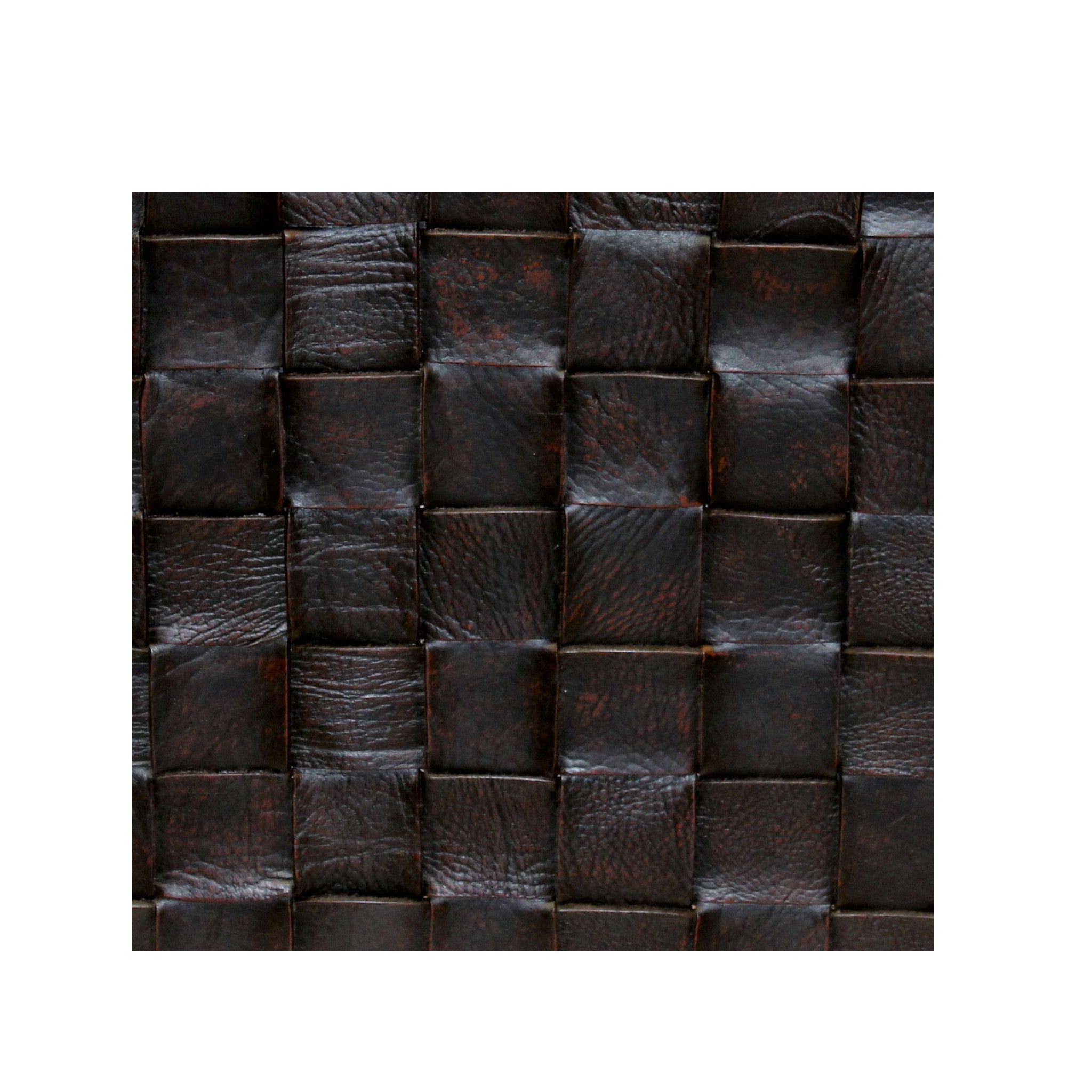 Brooklin Woven Leather Pouf, Brown