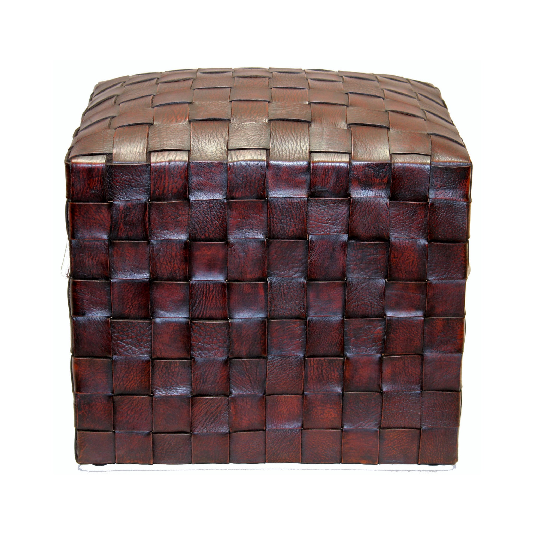 Brooklin Woven Leather Pouf, Brown