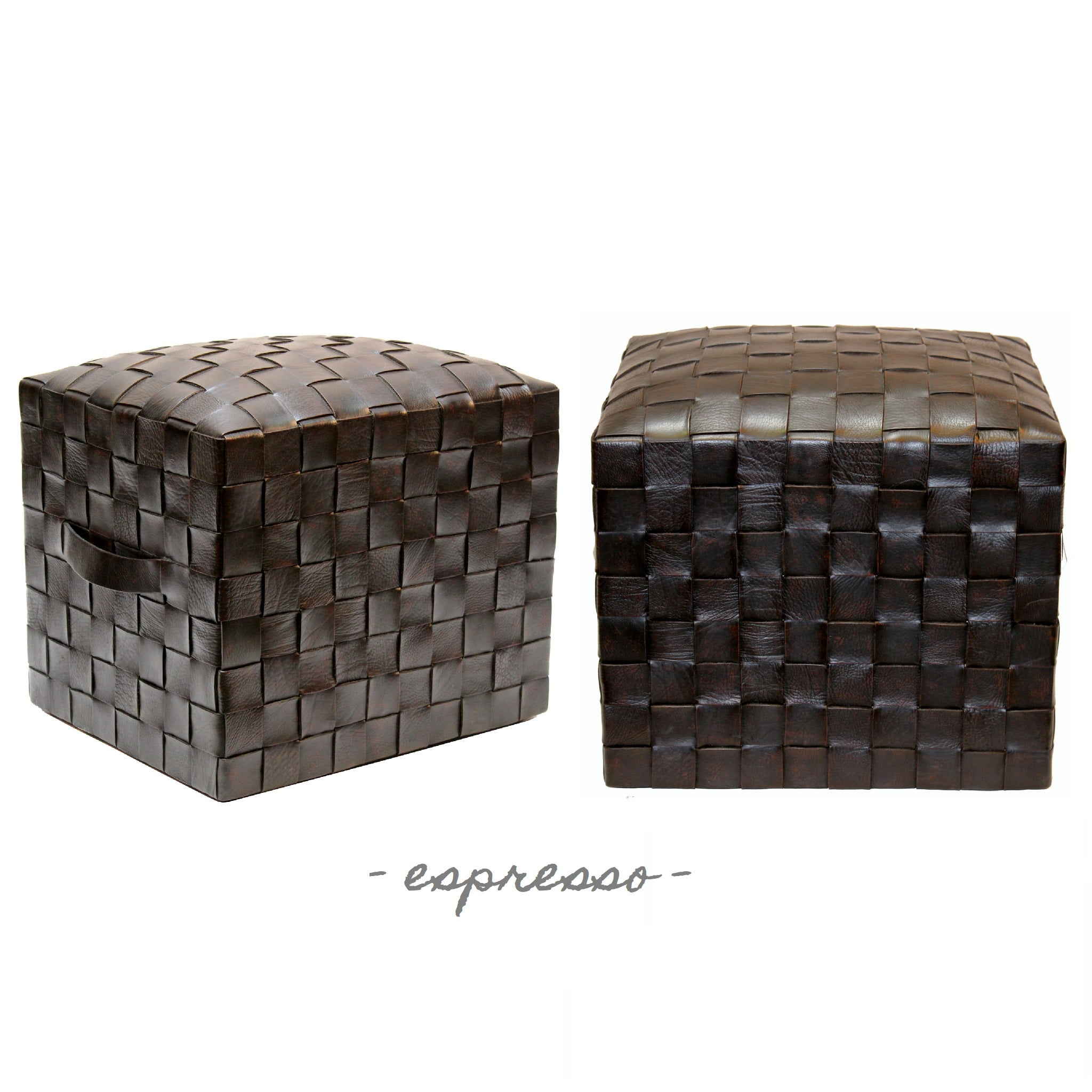 Brooklin Woven Leather Pouf, Brown