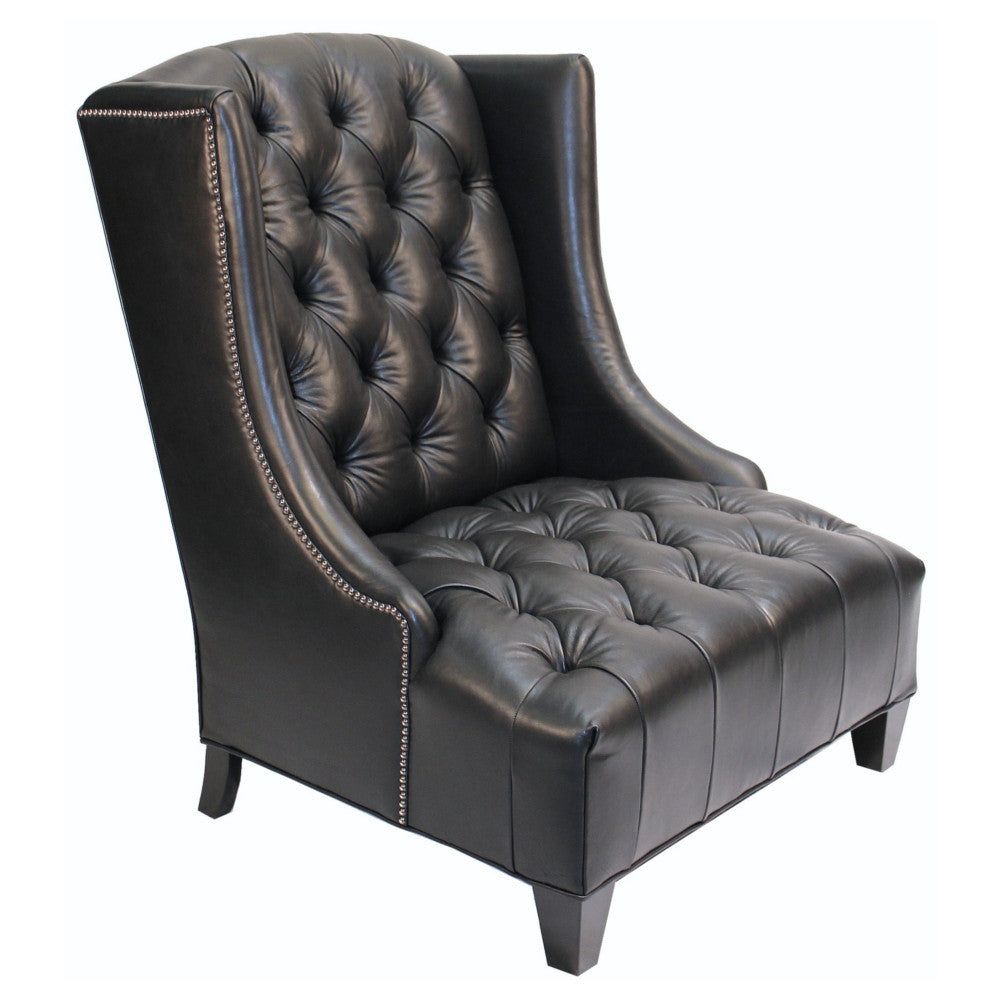 Rodin Oversized Black Leather Wing Chair