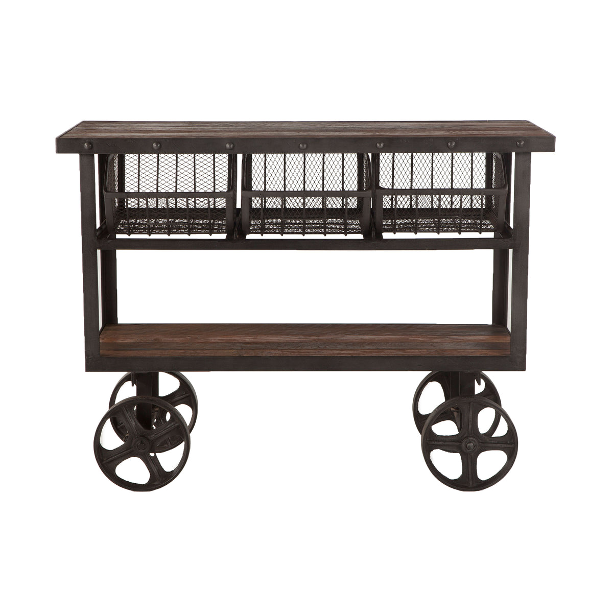 World Interiors Paxton Reclaimed Teak Utility Cart w/ Gray Zinc Wheels ...