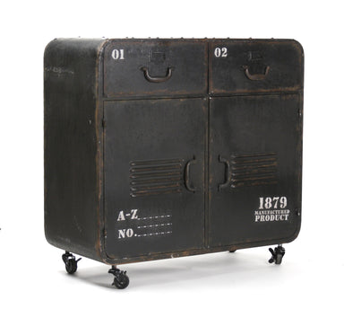 Anton industrial iron cabinet with drawers and wheels