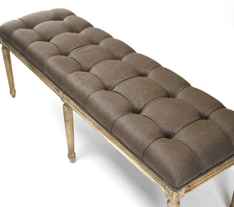Bench - Louie Tufted Bench, Limed Oak & Aubergine