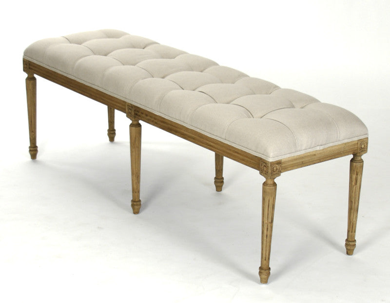 Bench - Louie Tufted Bench, Natural Oak & Linen