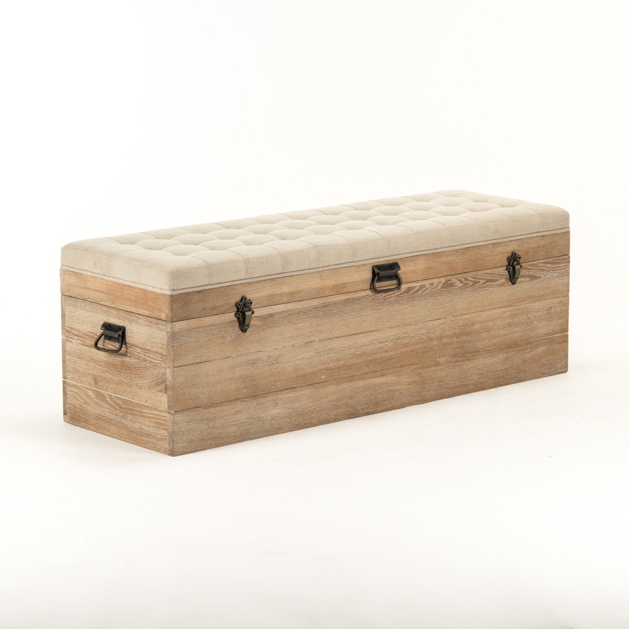 Upholstered Bench with Storage - Angled View | Zentique Stockage Bench