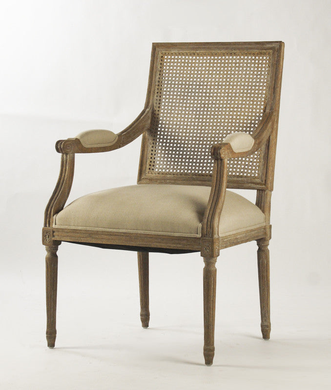 Melanie French Country Natural Rattan King Louis Dining Arm Chair