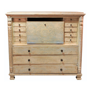 Antique-style secretary desk with intricate hand-carved detailing