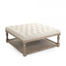 Square Tufted Ottoman upholstered in natural cream linen for a soft, elegant look.